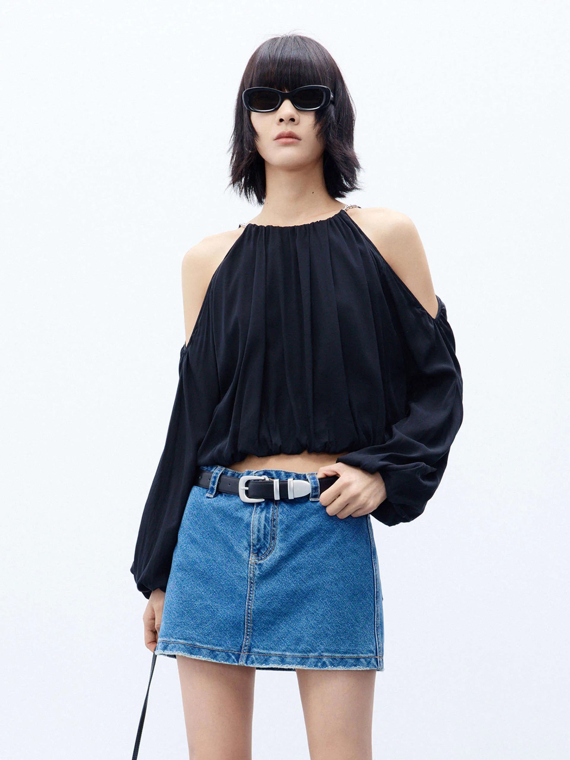 Cut Shoulder Cropped Top