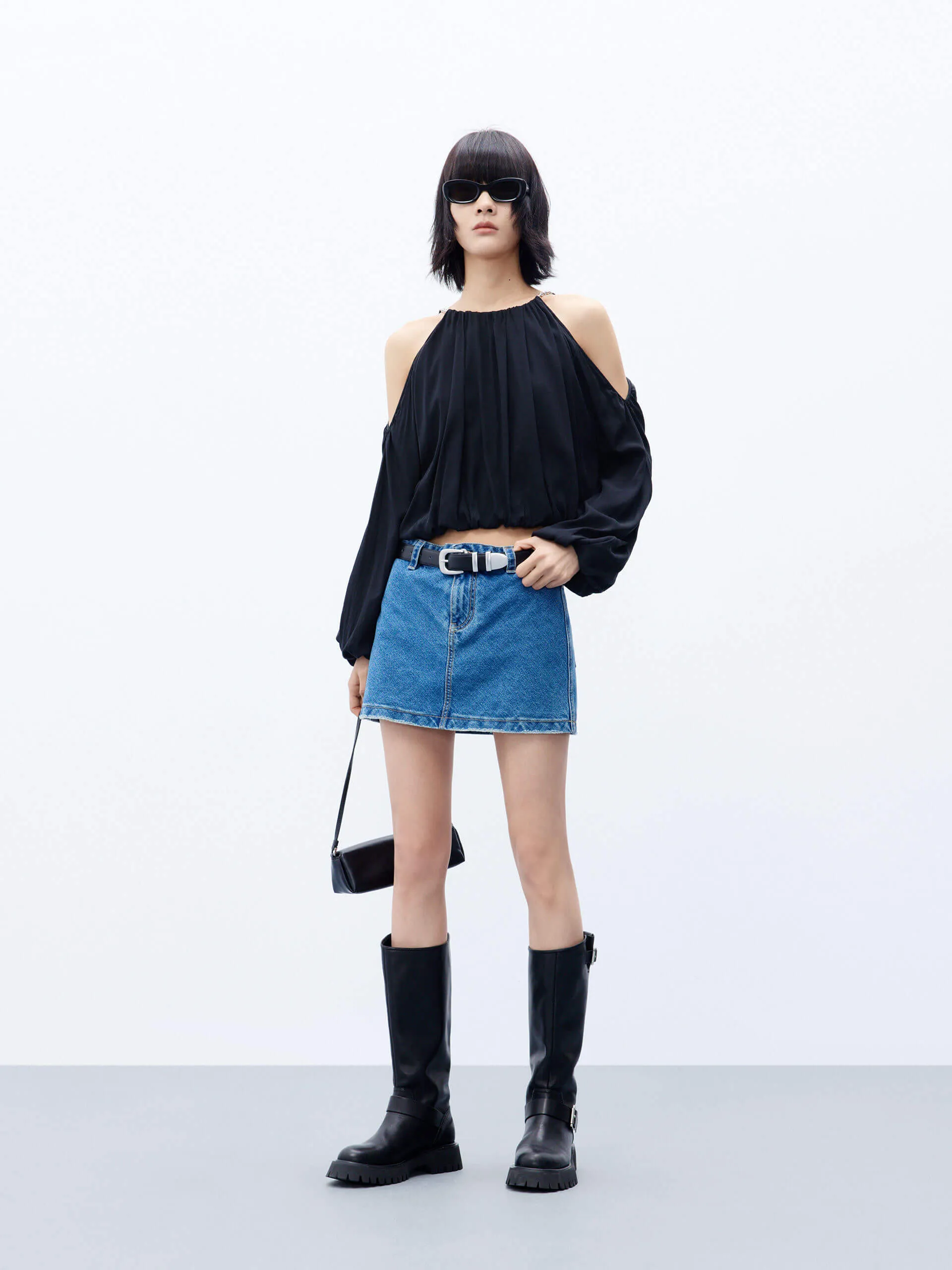 Cut Shoulder Cropped Top
