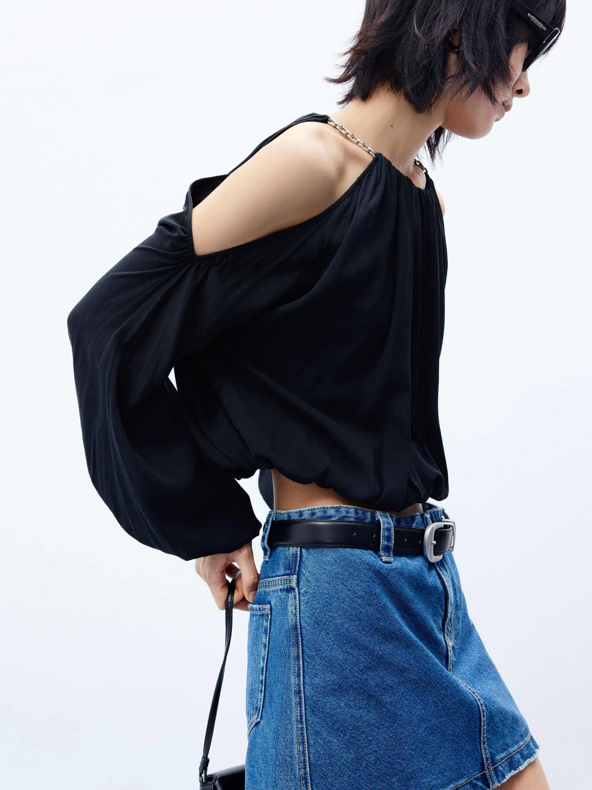 Cut Shoulder Cropped Top