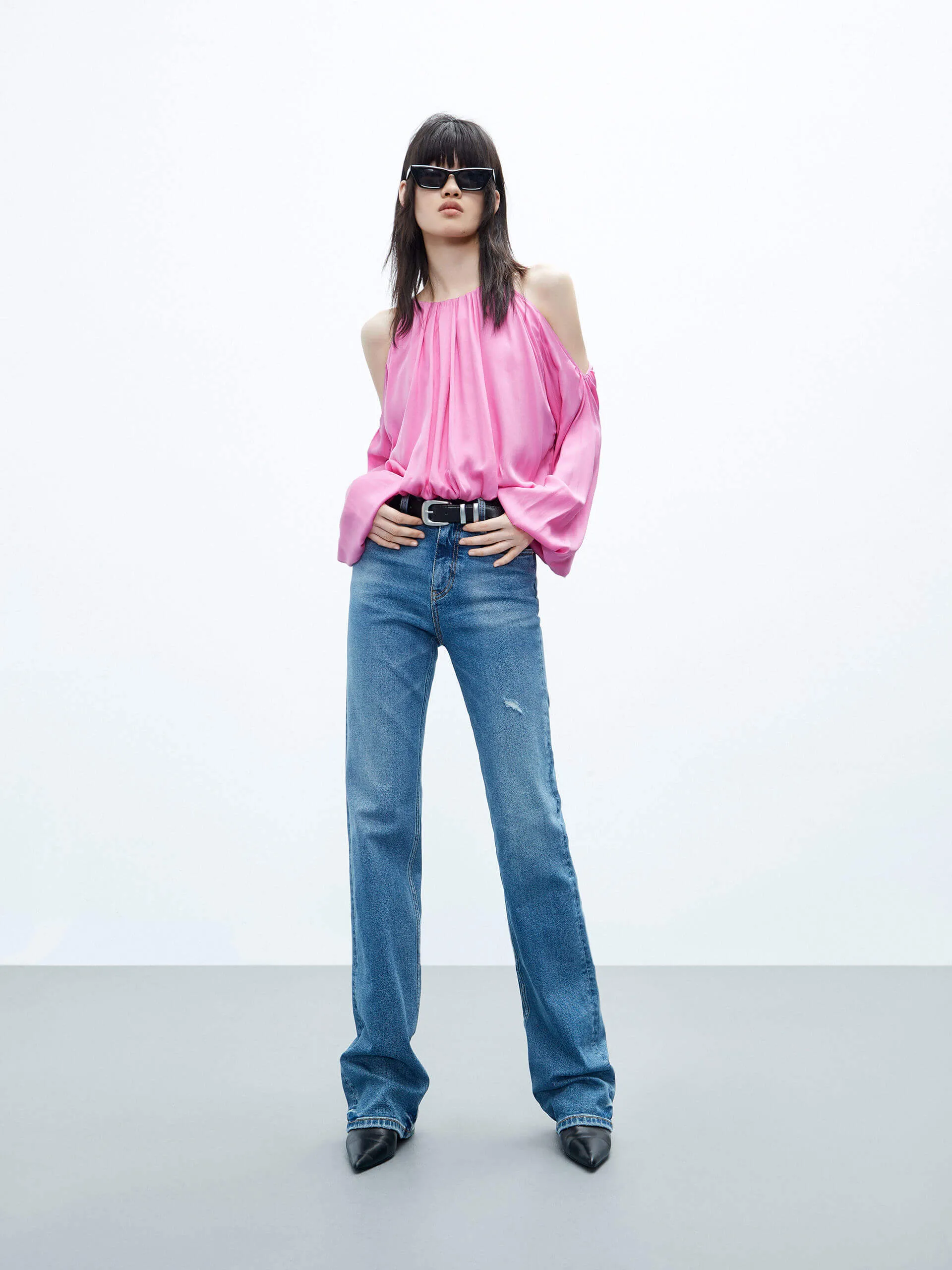 Cut Shoulder Cropped Top