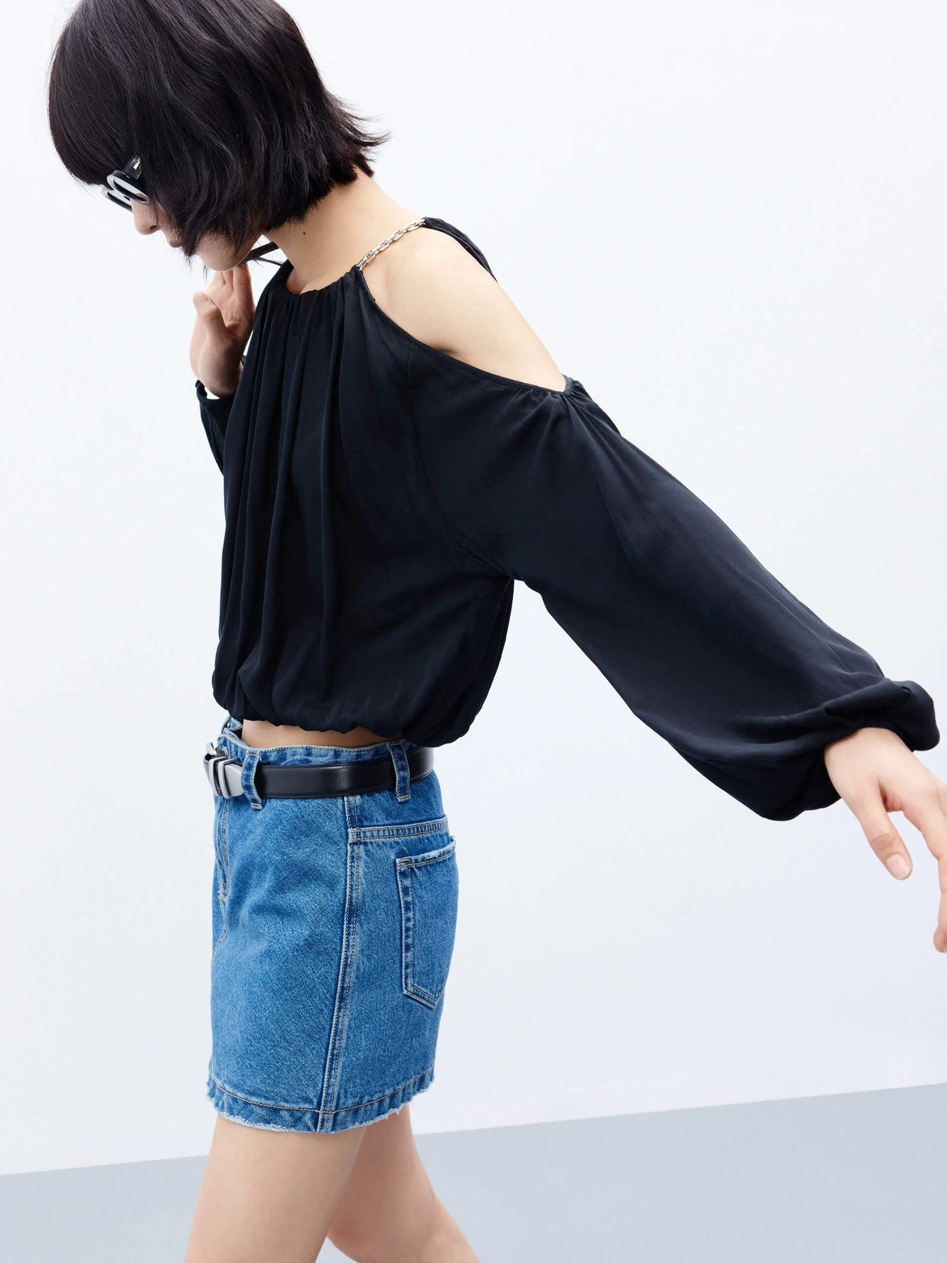Cut Shoulder Cropped Top
