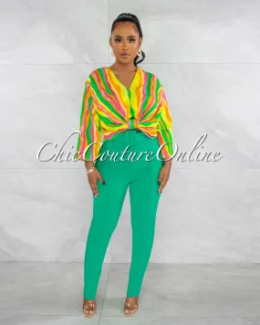 *Danna Green High-Waist Belt Pants