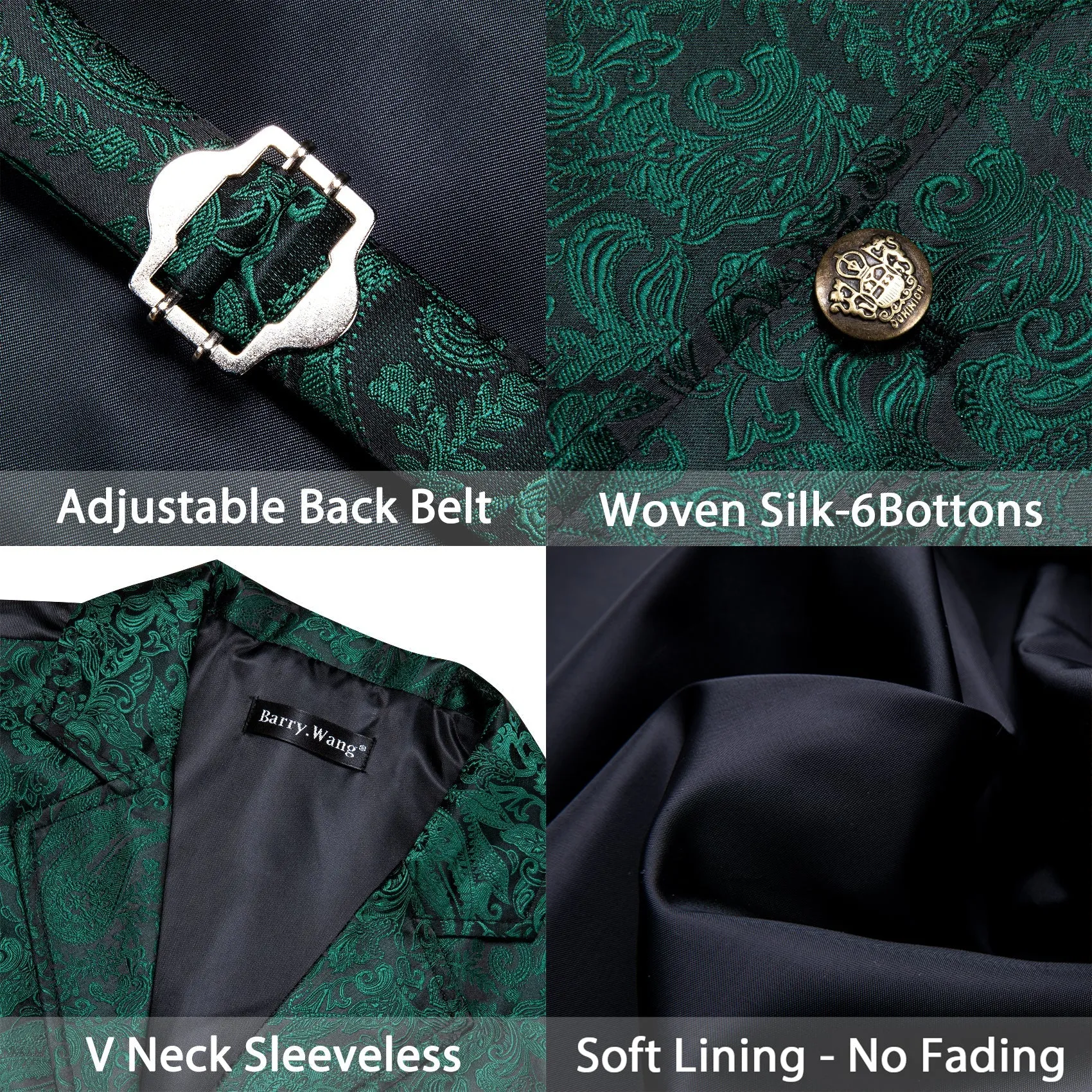 Dark Green Floral Jacquard Men's Collar Suit Vest