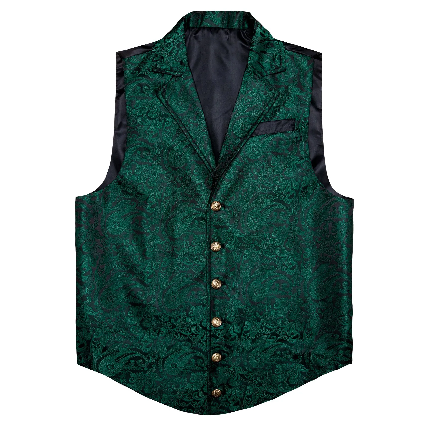 Dark Green Floral Jacquard Men's Collar Suit Vest