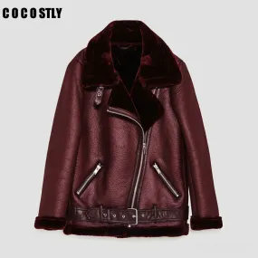 Faux Leather Suede Coat Aviator Leather Jacket Winter Coat