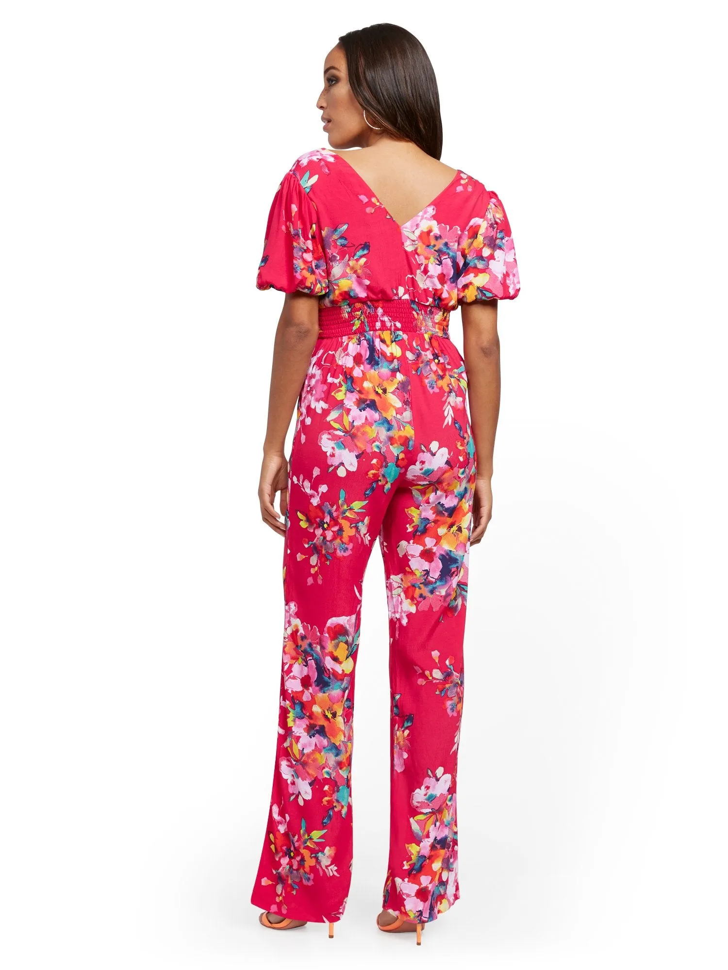 Floral Puff-Sleeve Jumpsuit