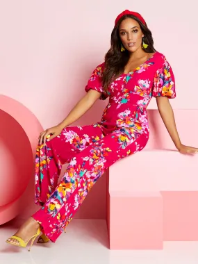 Floral Puff-Sleeve Jumpsuit