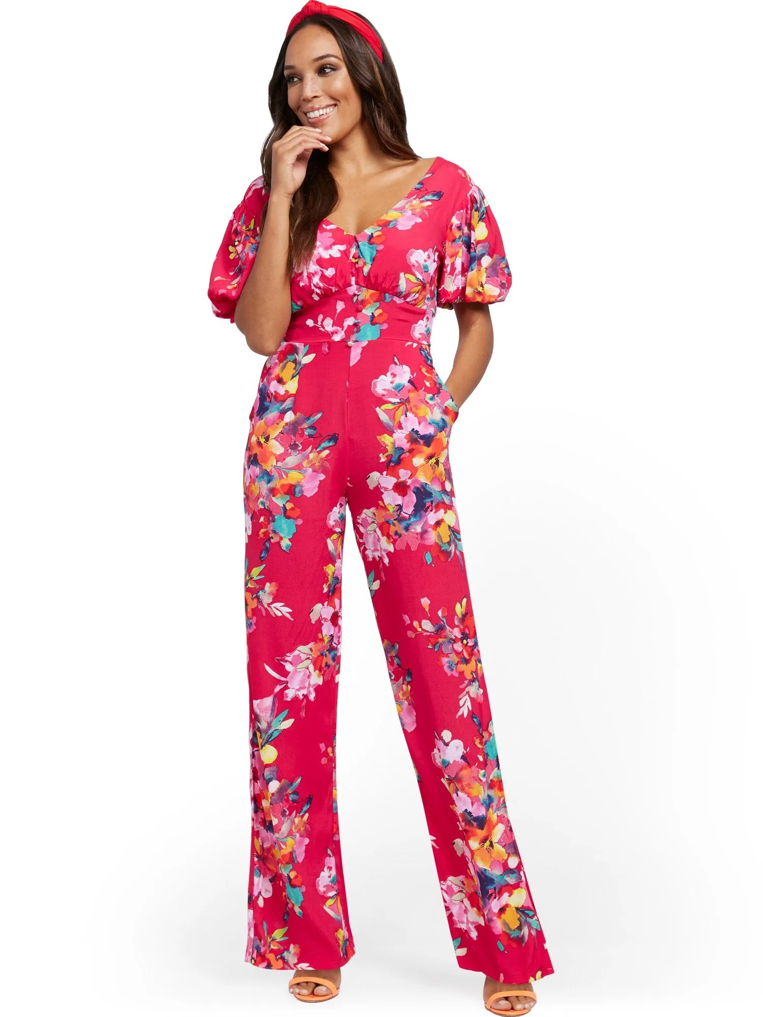 Floral Puff-Sleeve Jumpsuit