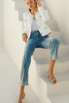 GRADIENT RHINESTONE HEM STRAIGHT CROP JEAN