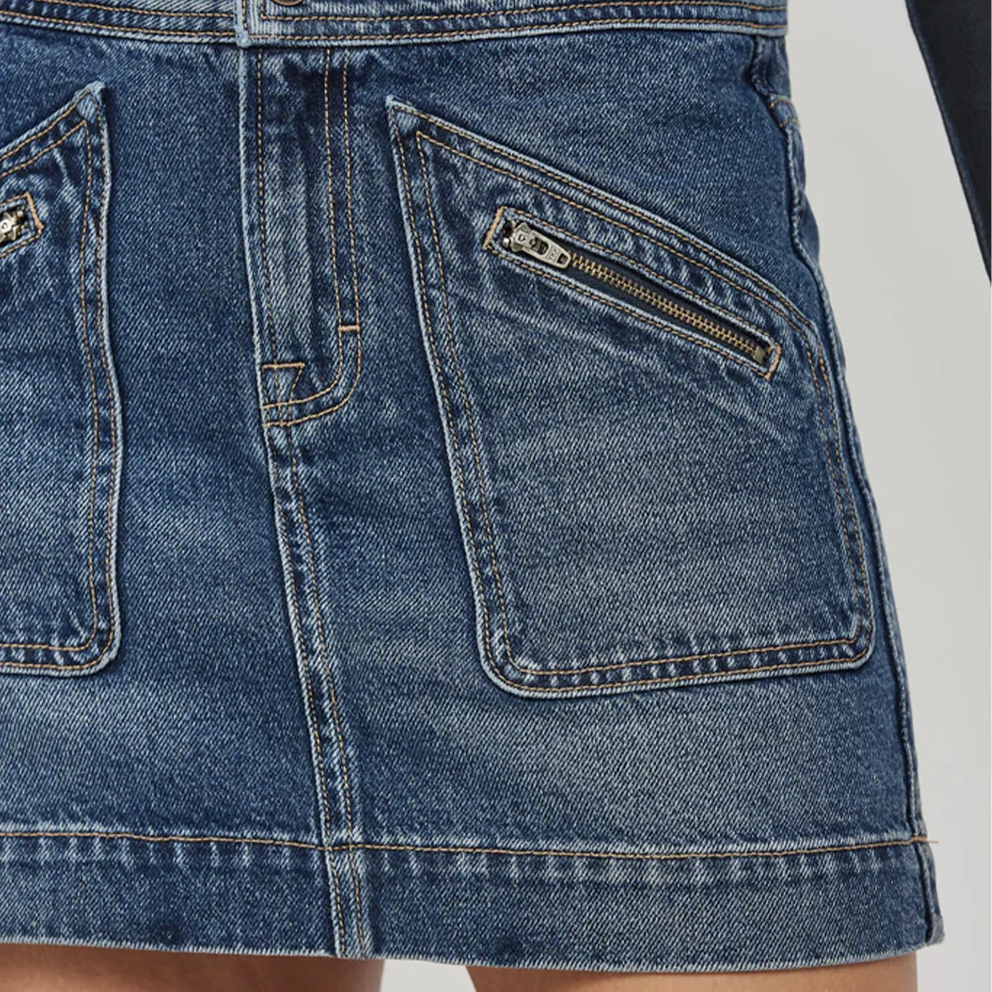 Hidden Front Pocket Denim Mini Skirt