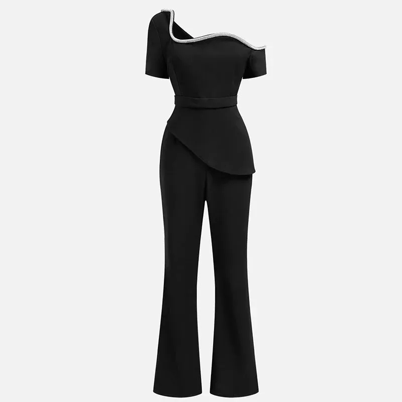 High Waist Flare Pant Short Sleeved Jumpsuit
