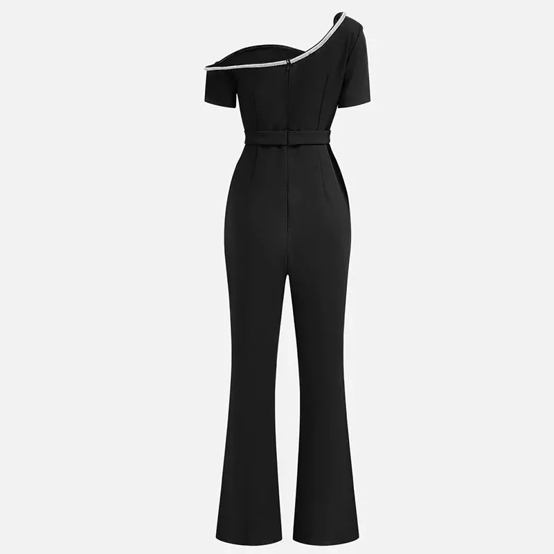 High Waist Flare Pant Short Sleeved Jumpsuit