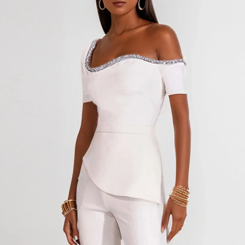 High Waist Flare Pant Short Sleeved Jumpsuit