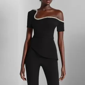 High Waist Flare Pant Short Sleeved Jumpsuit