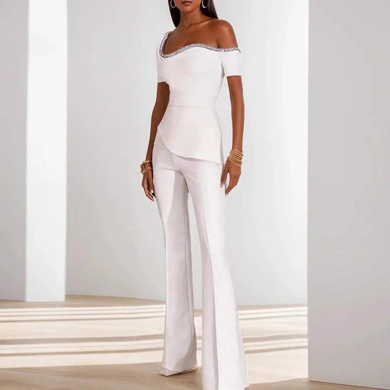 High Waist Flare Pant Short Sleeved Jumpsuit