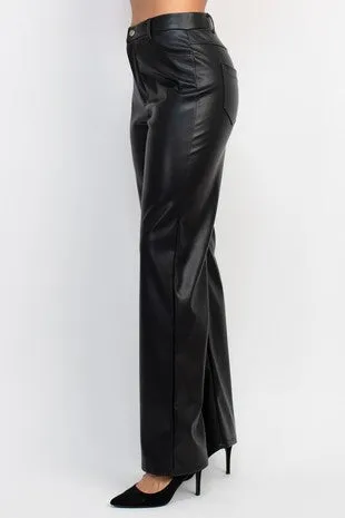 high waist wide leg faux leather pants