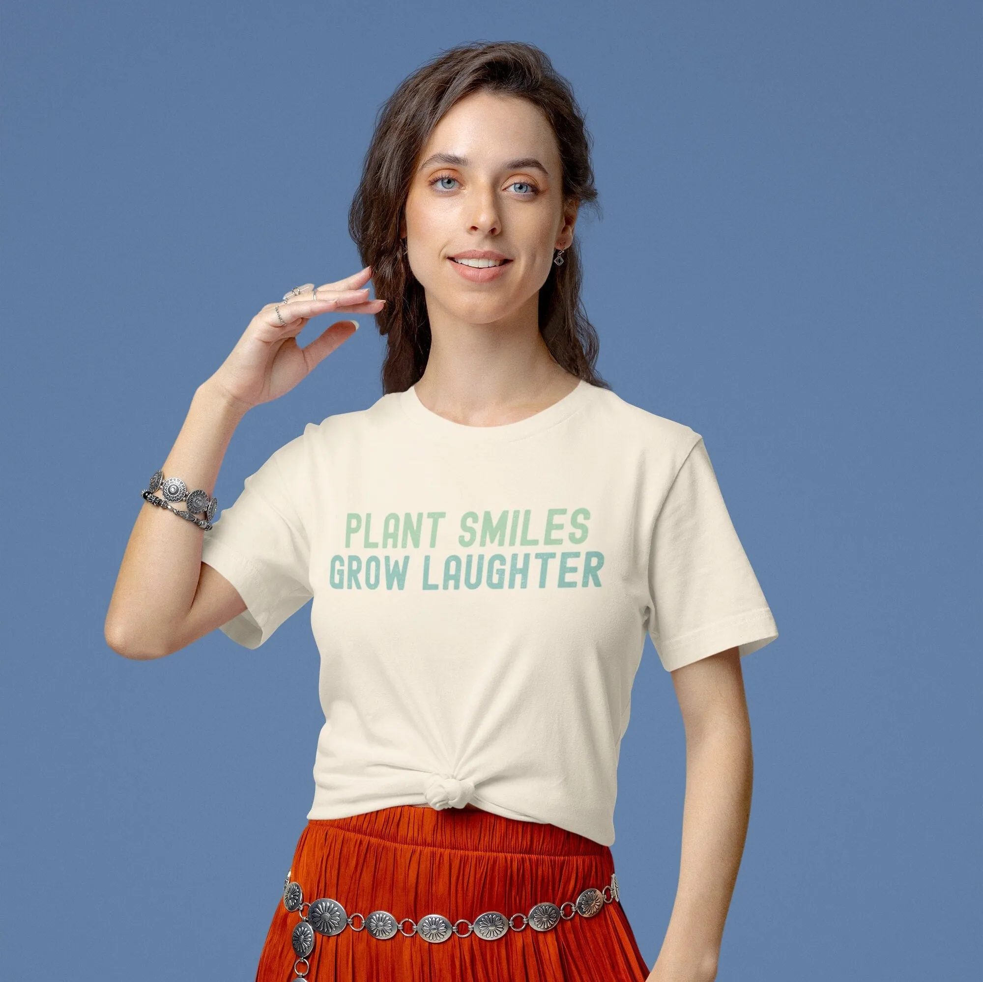Inspirational Quote T-Shirt, Plant Smiles Grow Laughter, Positive Message Tee, Unisex Shirt for Men and Women
