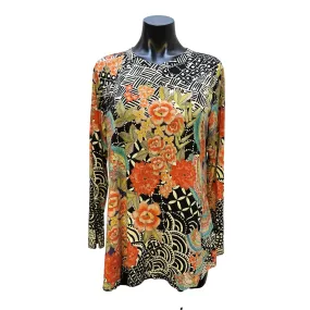 Johnny Was Multicolor Floral & Geometric Long Sleeve Blouse Size L