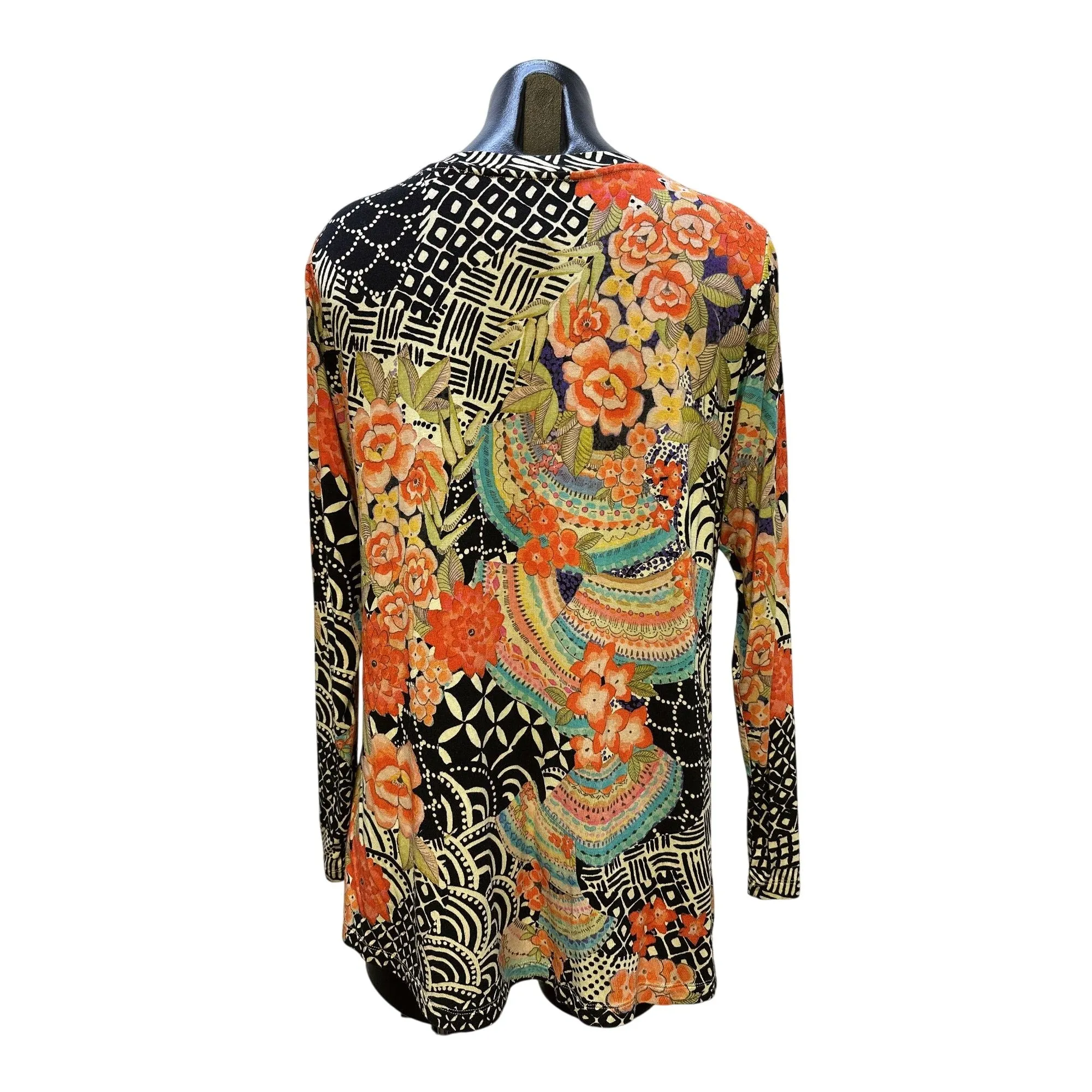 Johnny Was Multicolor Floral & Geometric Long Sleeve Blouse Size L
