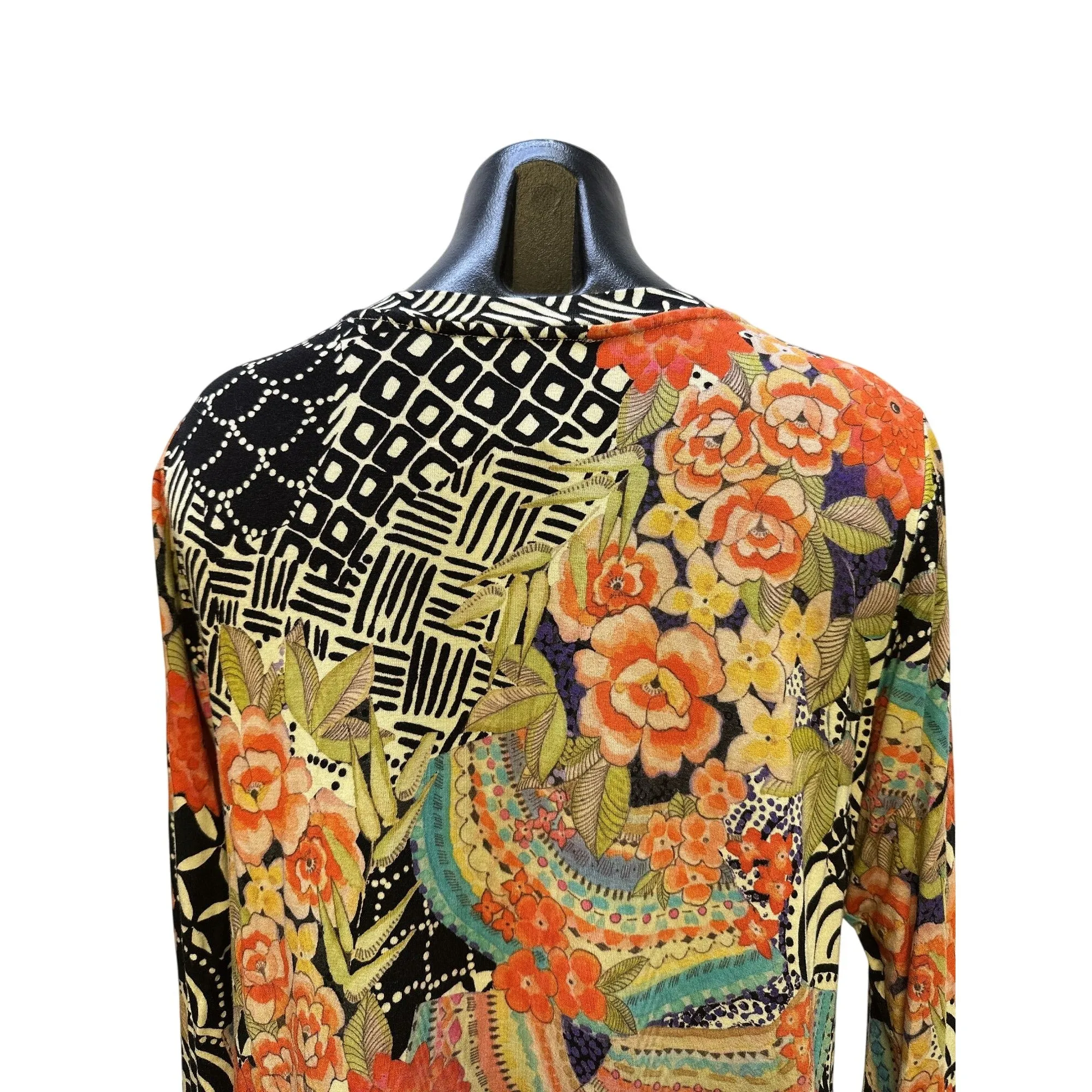 Johnny Was Multicolor Floral & Geometric Long Sleeve Blouse Size L