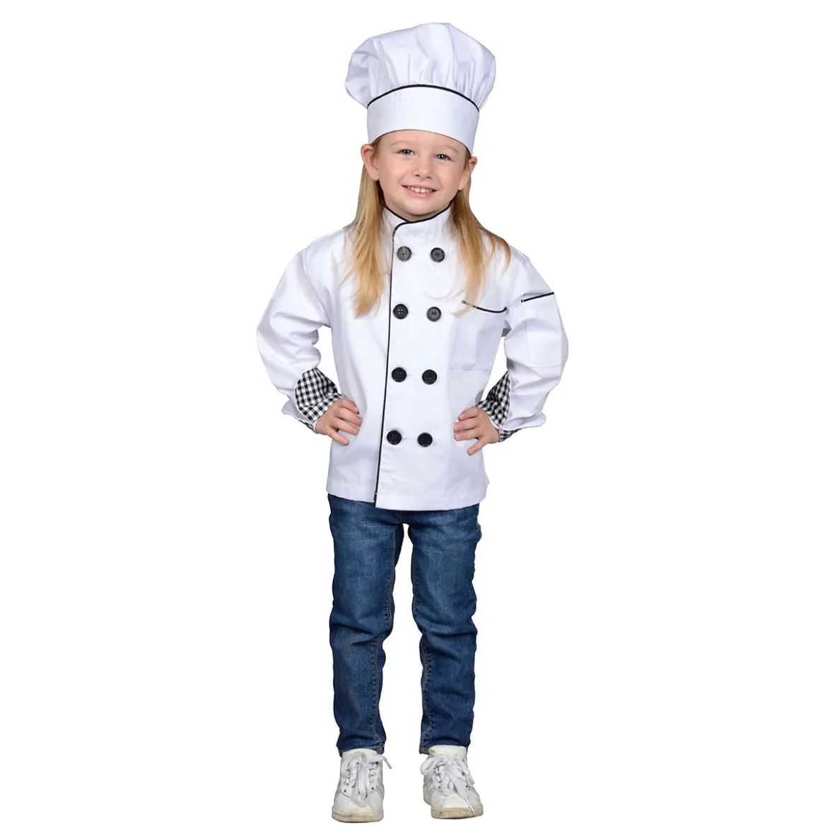 JR CHEF JACKET & HAT WITH CHECKERED TRIM