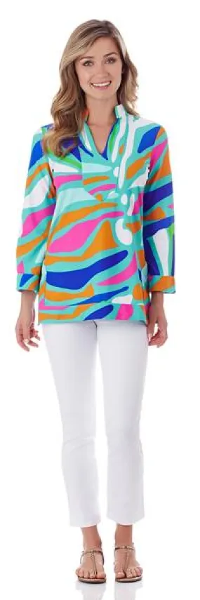 Jude Connally Chris Tunic Top in Ocean Abstract Aqua ON SALE!