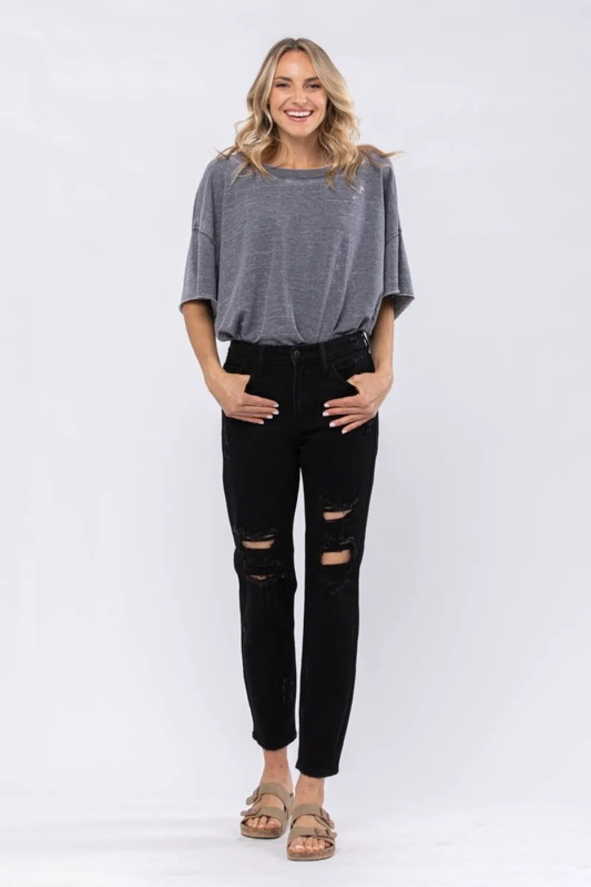 Judy Blue Black High Waist Destroyed Boyfriend Jeans