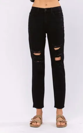 Judy Blue Black High Waist Destroyed Boyfriend Jeans