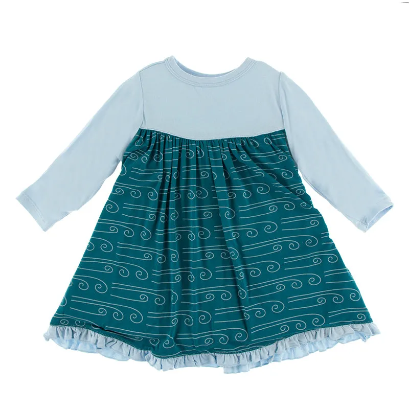 KicKee Pants Print Classic Long Sleeve Swing Dress - Heritage Blue WInd