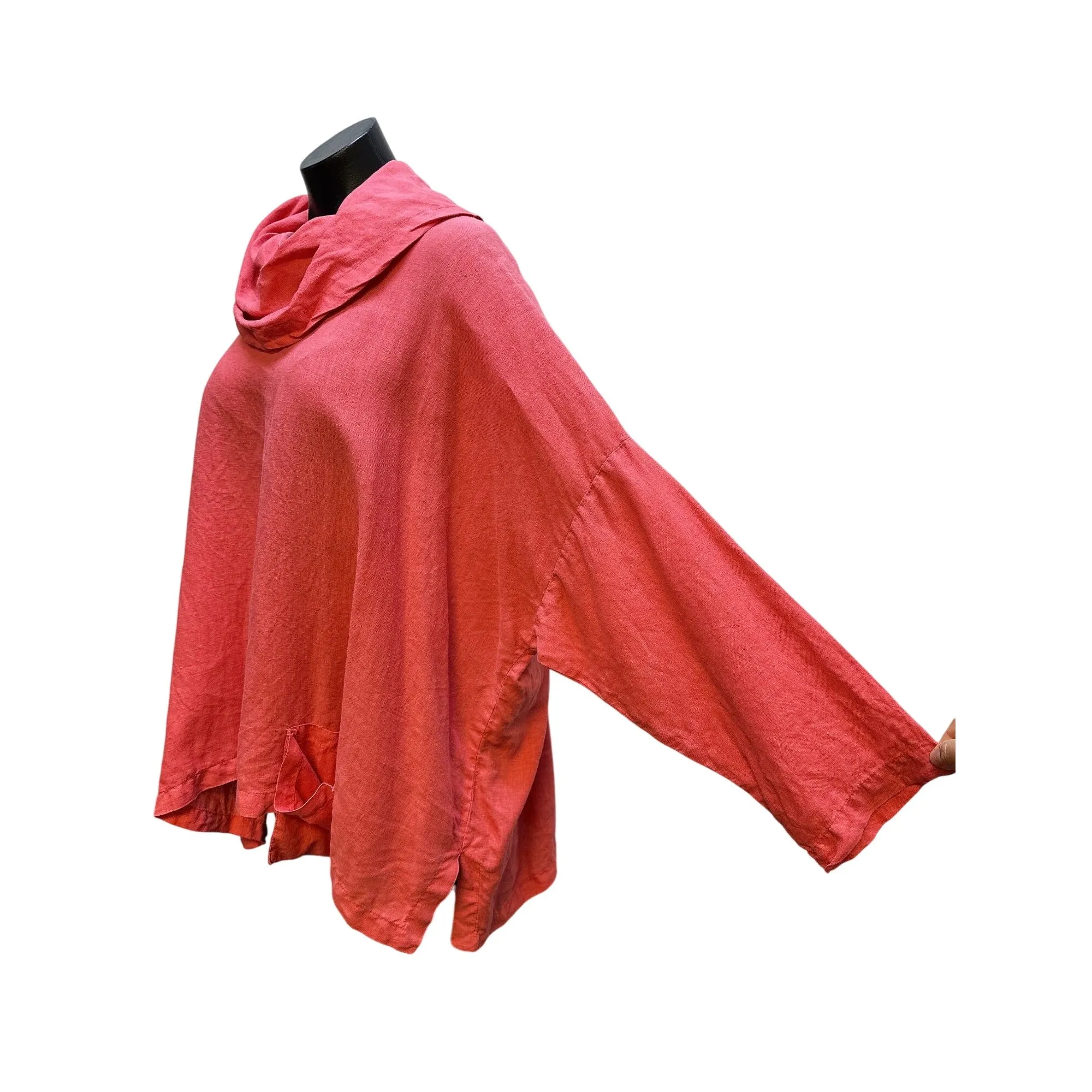 La. Fixsun Coral Cowl Neck Top w/Flowy Sleeves Lightweight Size S