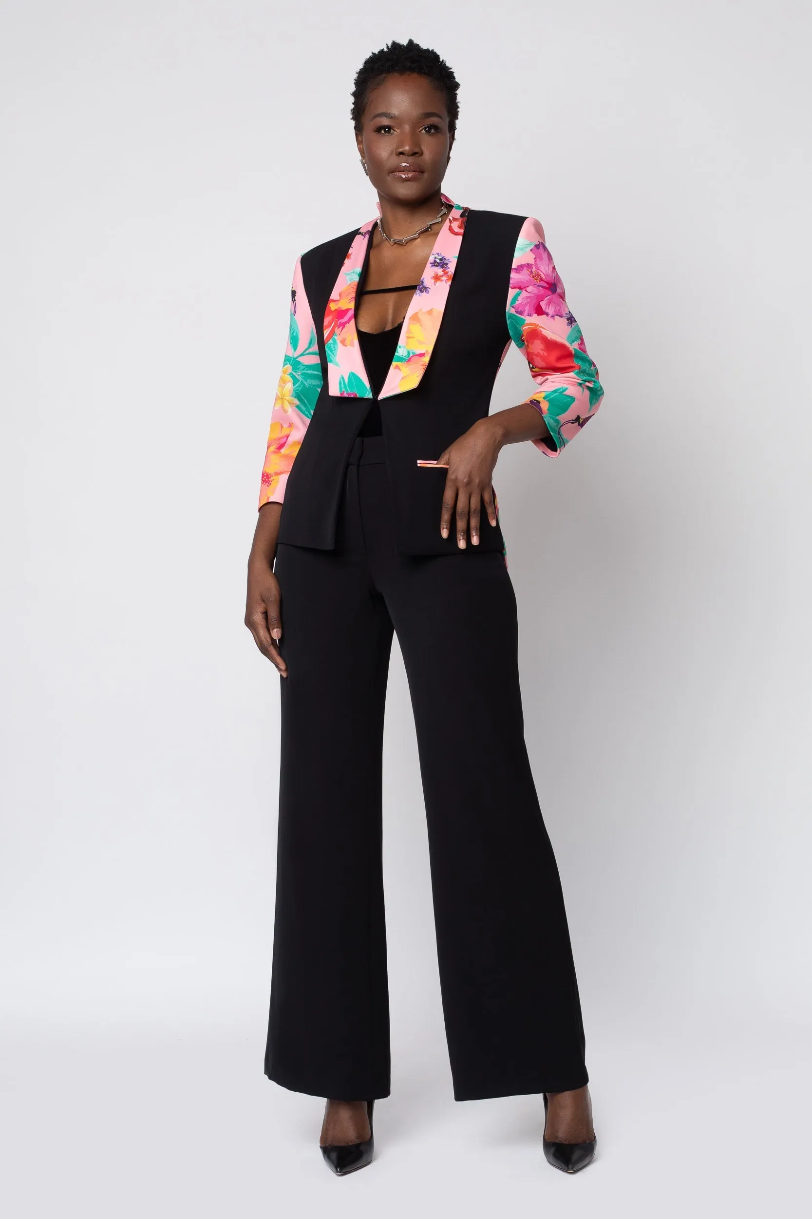 MADE TO ORDER: Black Ackee Print Combo Neoprene Tuxedo Jacket