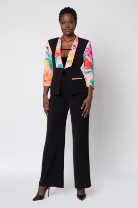 MADE TO ORDER: Black Ackee Print Combo Neoprene Tuxedo Jacket