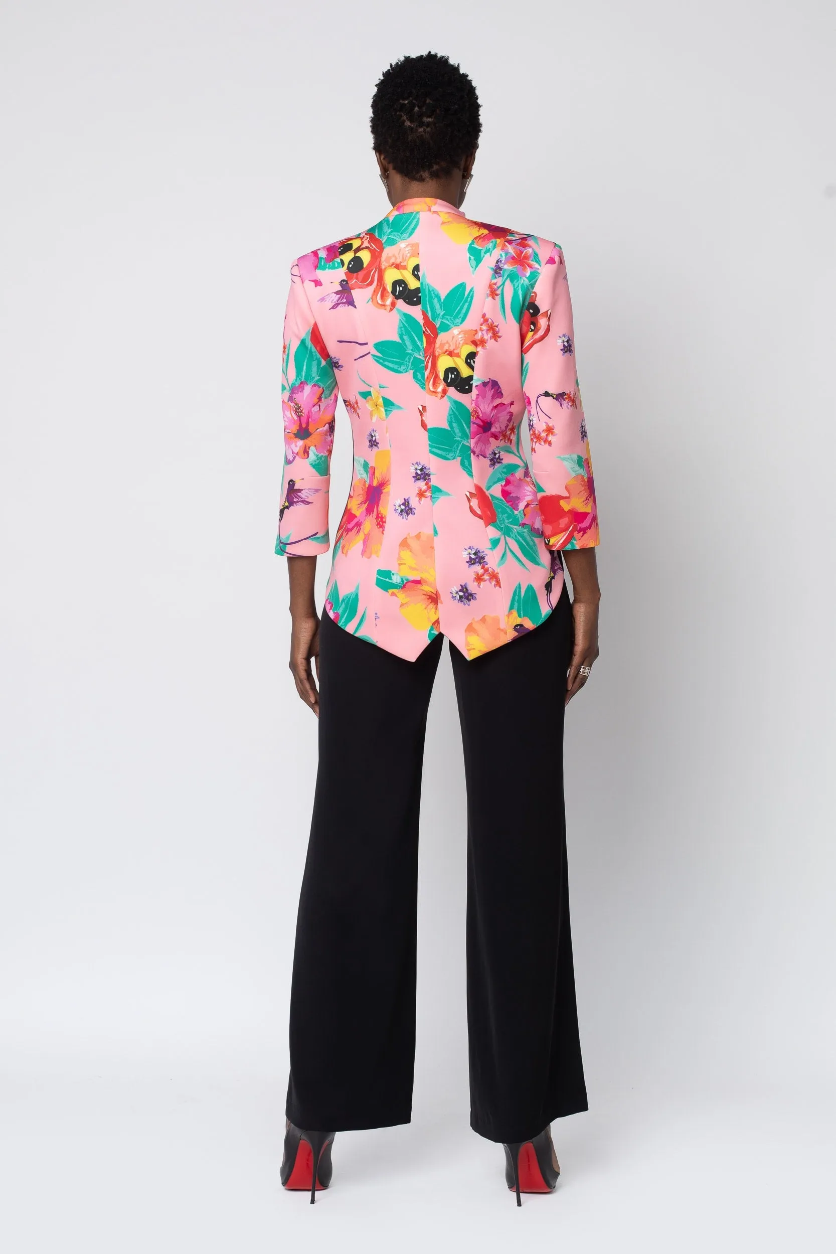 MADE TO ORDER: Black Ackee Print Combo Neoprene Tuxedo Jacket