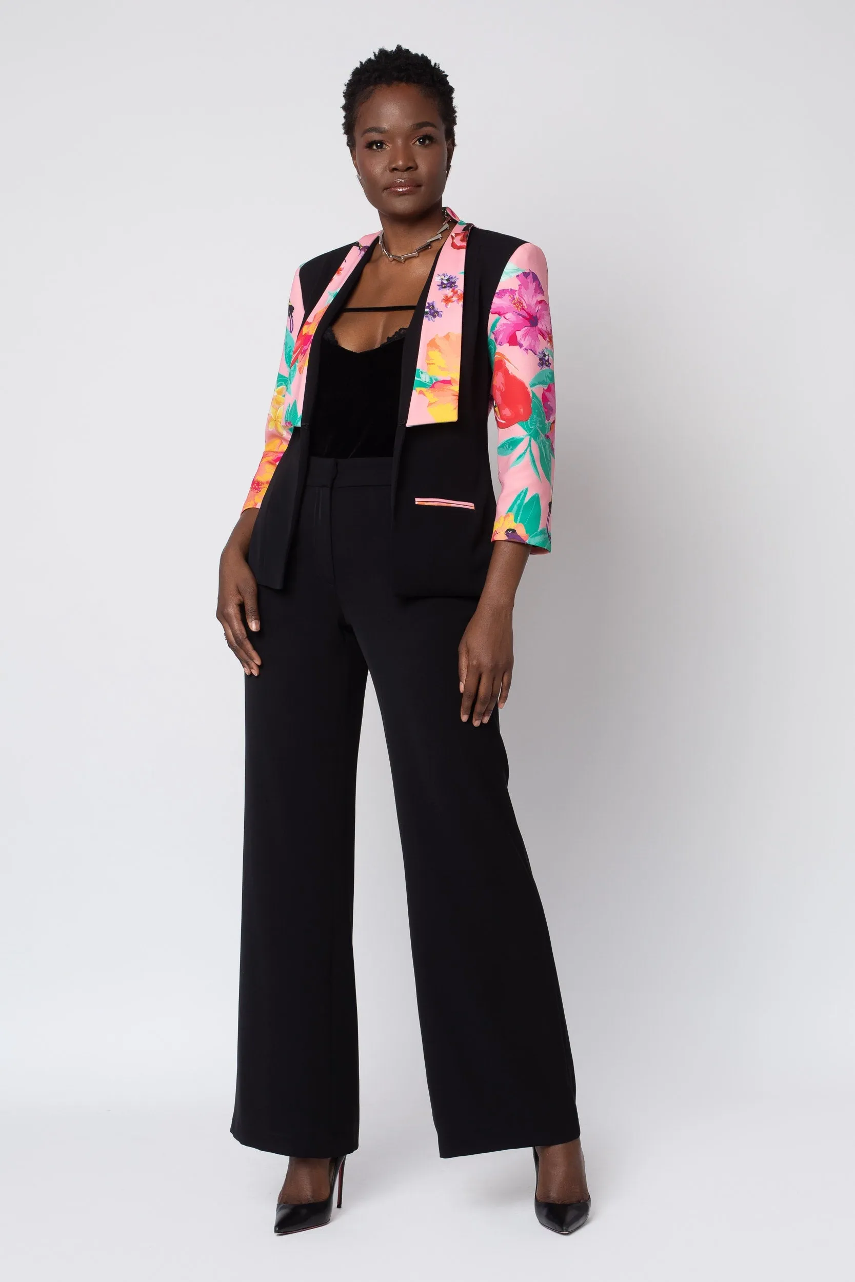 MADE TO ORDER: Black Ackee Print Combo Neoprene Tuxedo Jacket