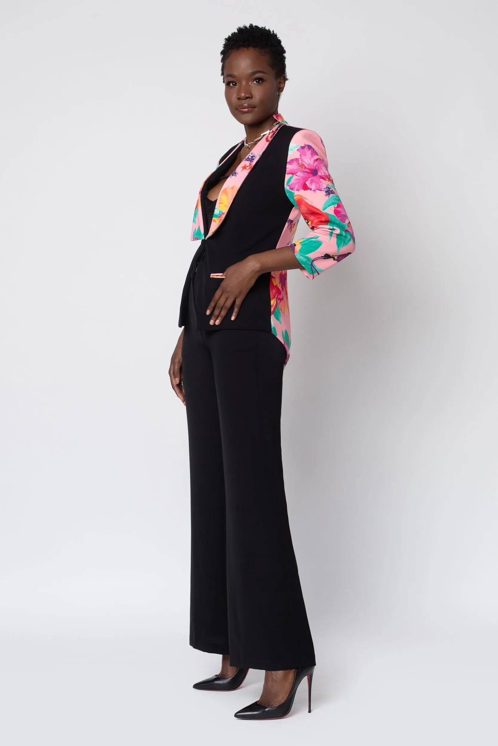 MADE TO ORDER: Black Ackee Print Combo Neoprene Tuxedo Jacket
