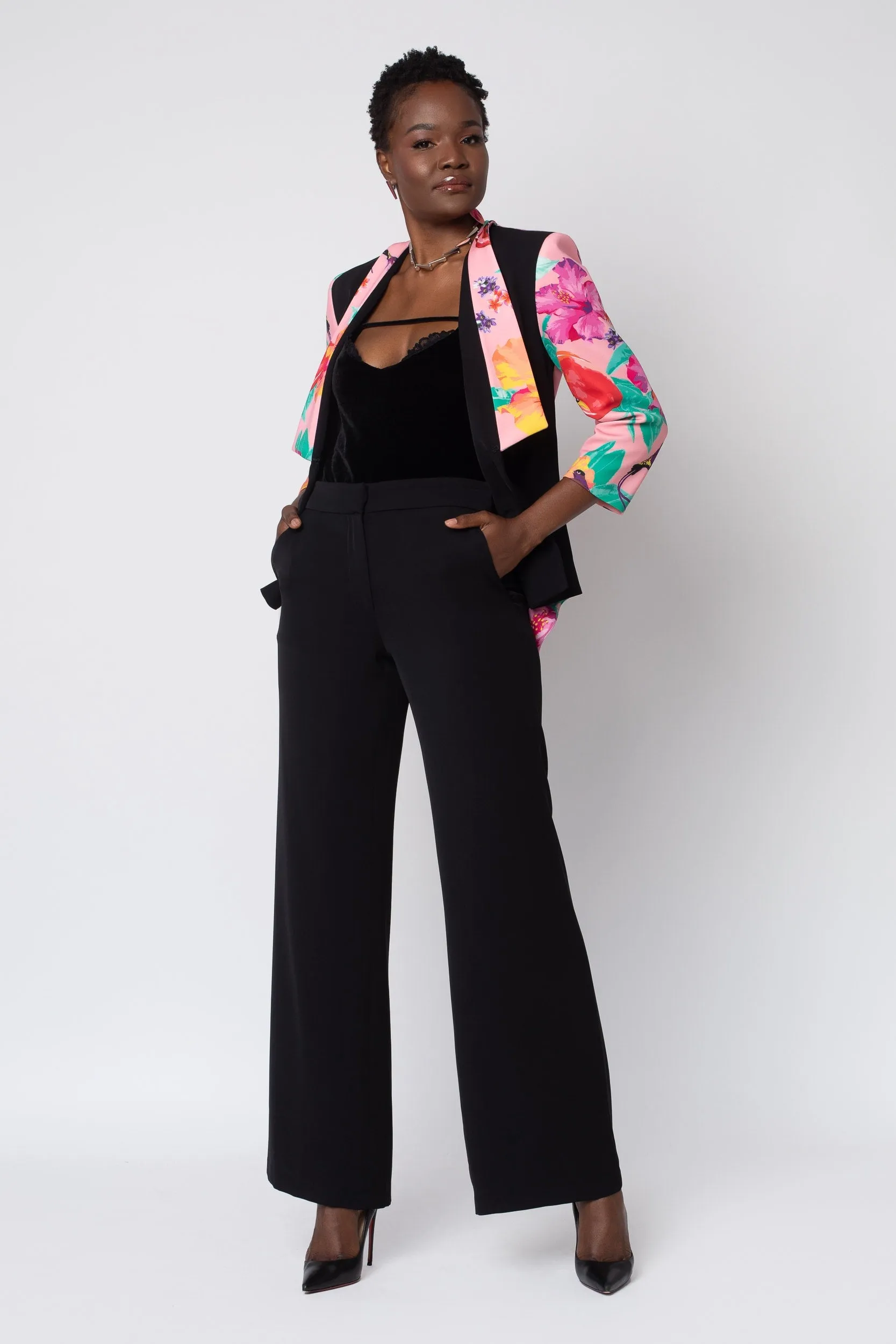 MADE TO ORDER: Black Ackee Print Combo Neoprene Tuxedo Jacket