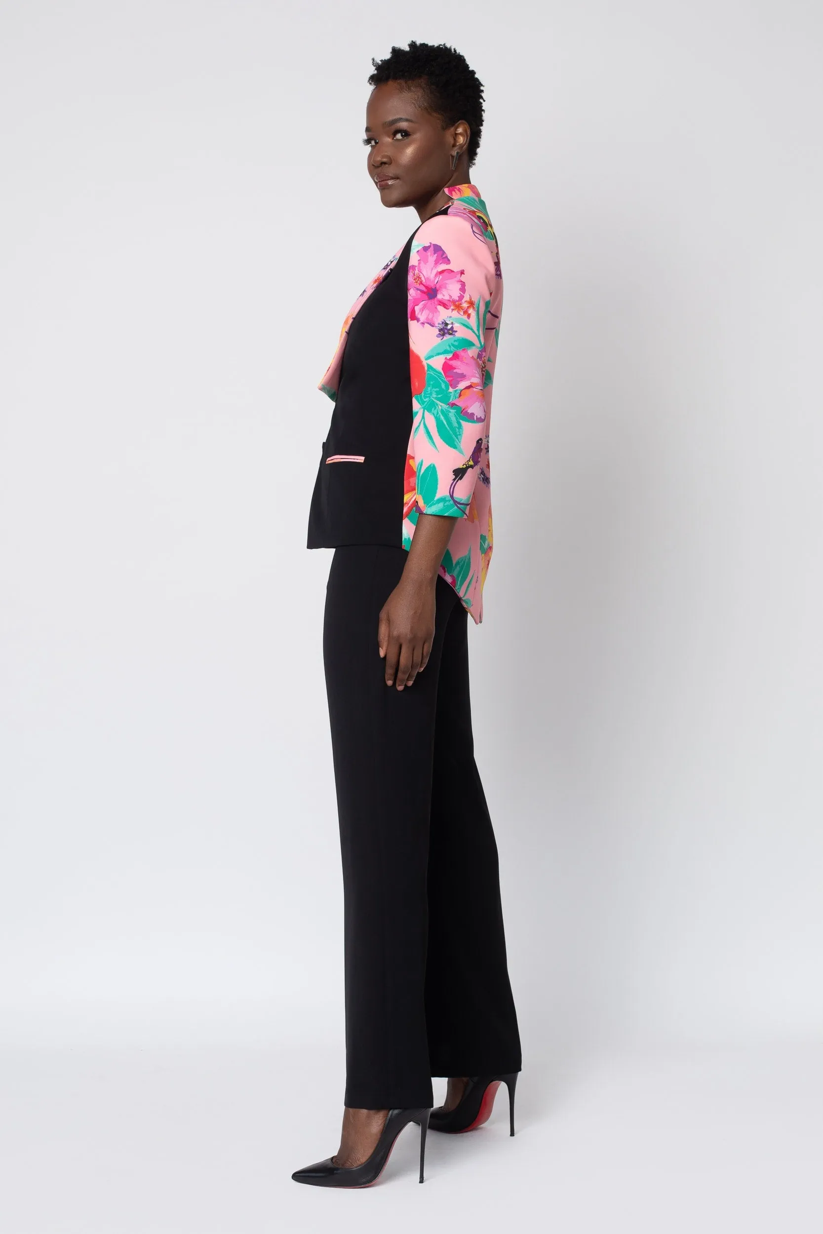 MADE TO ORDER: Black Ackee Print Combo Neoprene Tuxedo Jacket