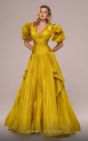 MNM Couture F02885 : V-neck Accordion Pleat Gown