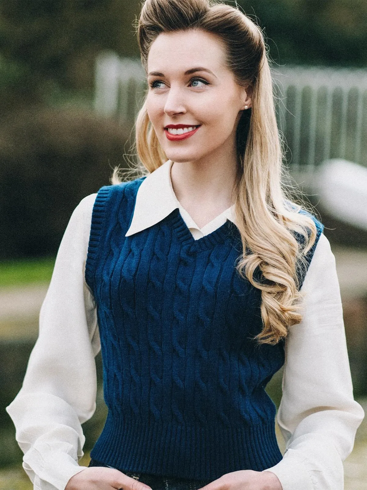 Navy Vintage Style Cable Tank Top Vest