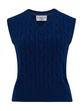 Navy Vintage Style Cable Tank Top Vest