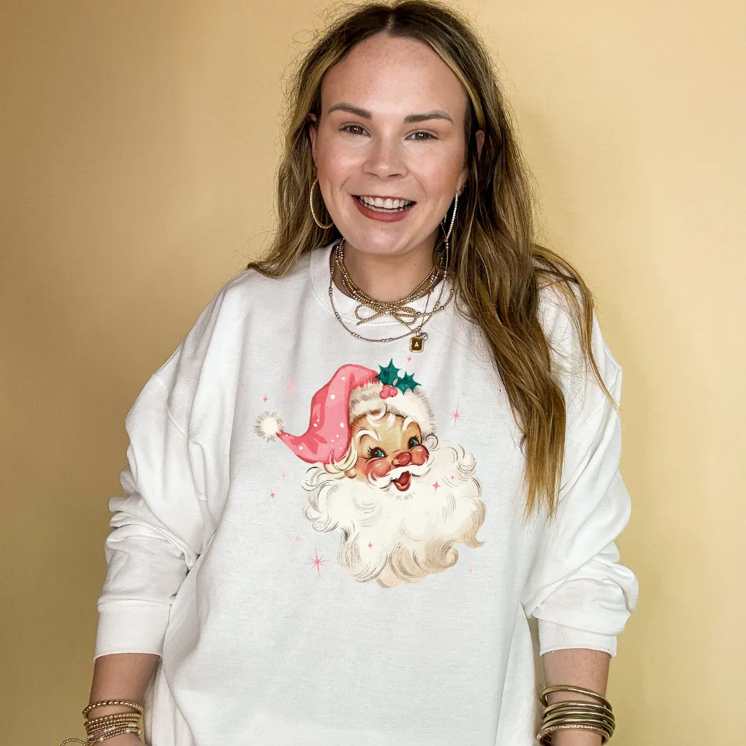 Online Exclusive | Santa Face with Pink Santa Hat Graphic Sweatshirt in Multiple Color Options