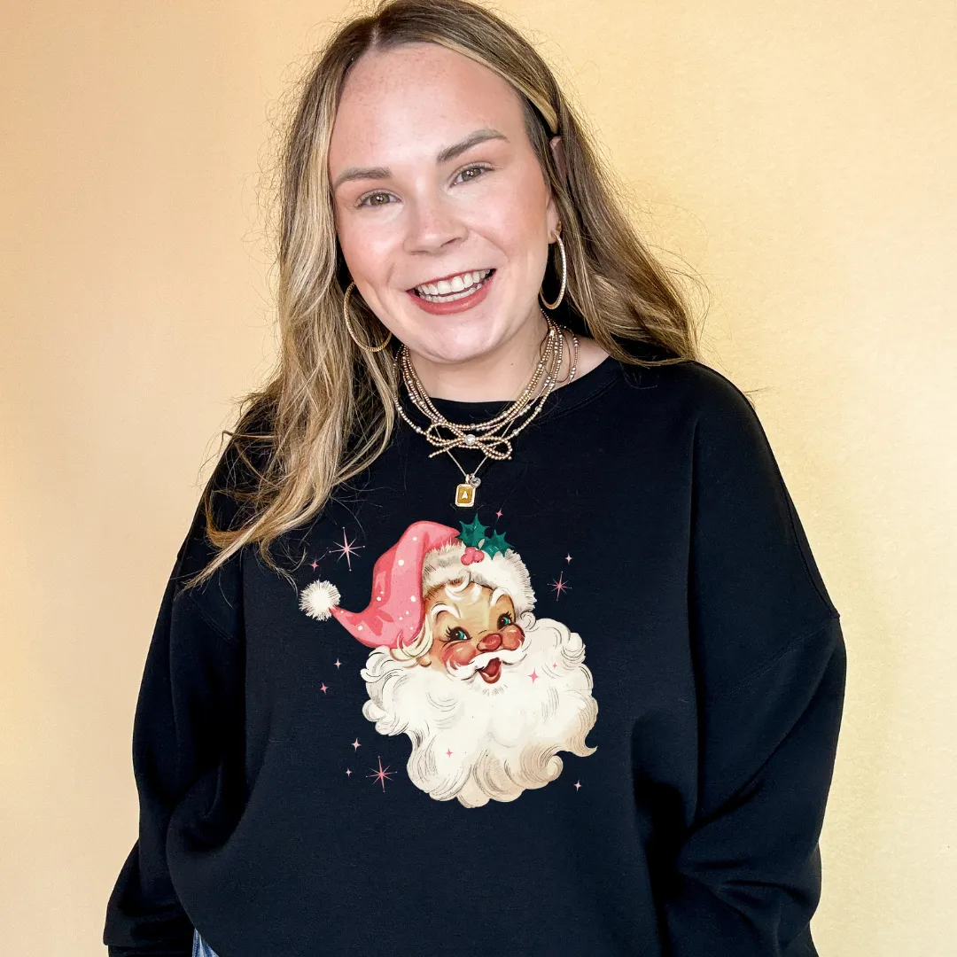 Online Exclusive | Santa Face with Pink Santa Hat Graphic Sweatshirt in Multiple Color Options