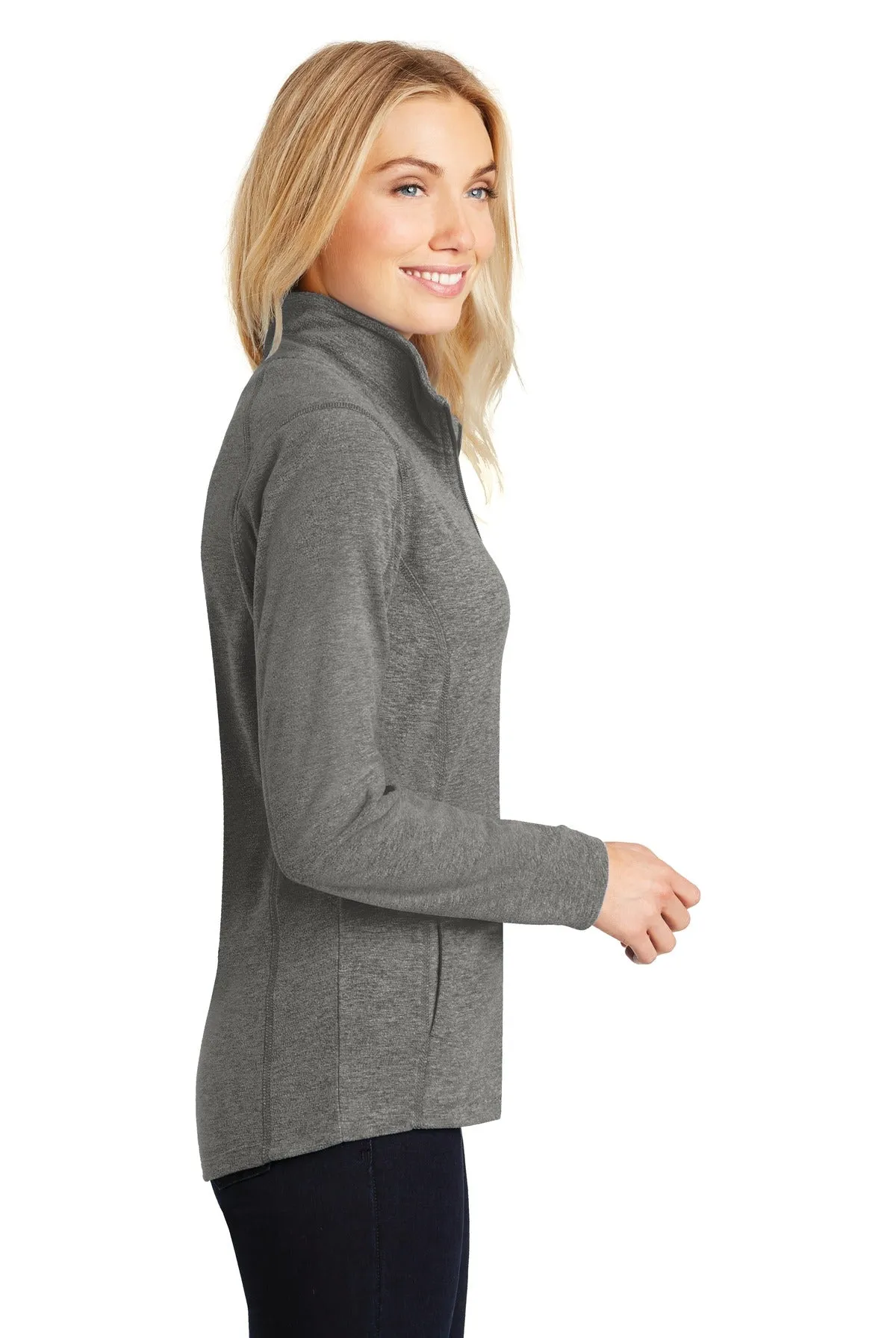 Port Authority Ladies Heather Microfleece Full-Zip Jacket L235 Pearl Grey Heather