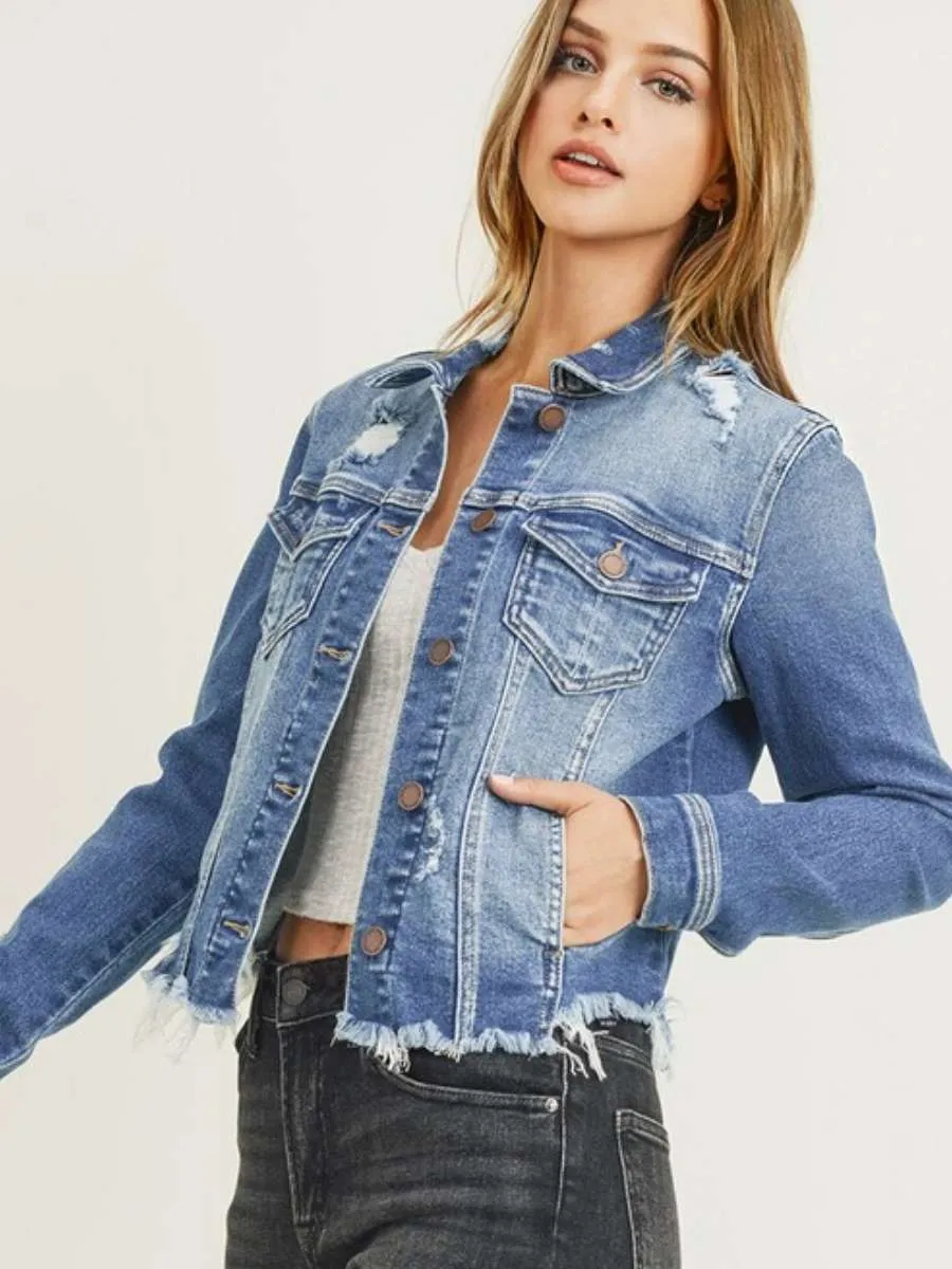 Raw Hem Blue Jean Jacket
