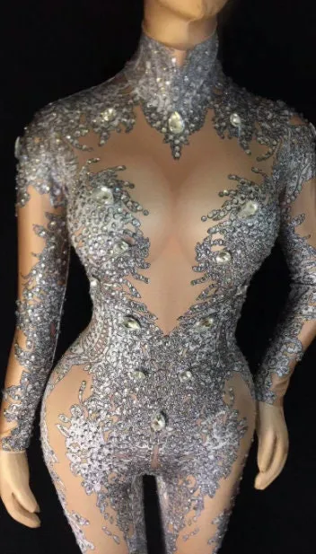 Rhinestone Jumpsuit Crystal Party Festival Rave Performance Birthday Outfit Bodysuit Dance Costume