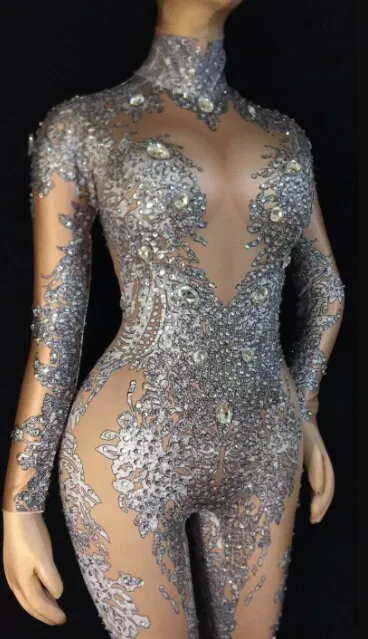 Rhinestone Jumpsuit Crystal Party Festival Rave Performance Birthday Outfit Bodysuit Dance Costume