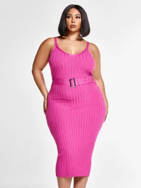 Robyn Belted Ribbed Knit Dress