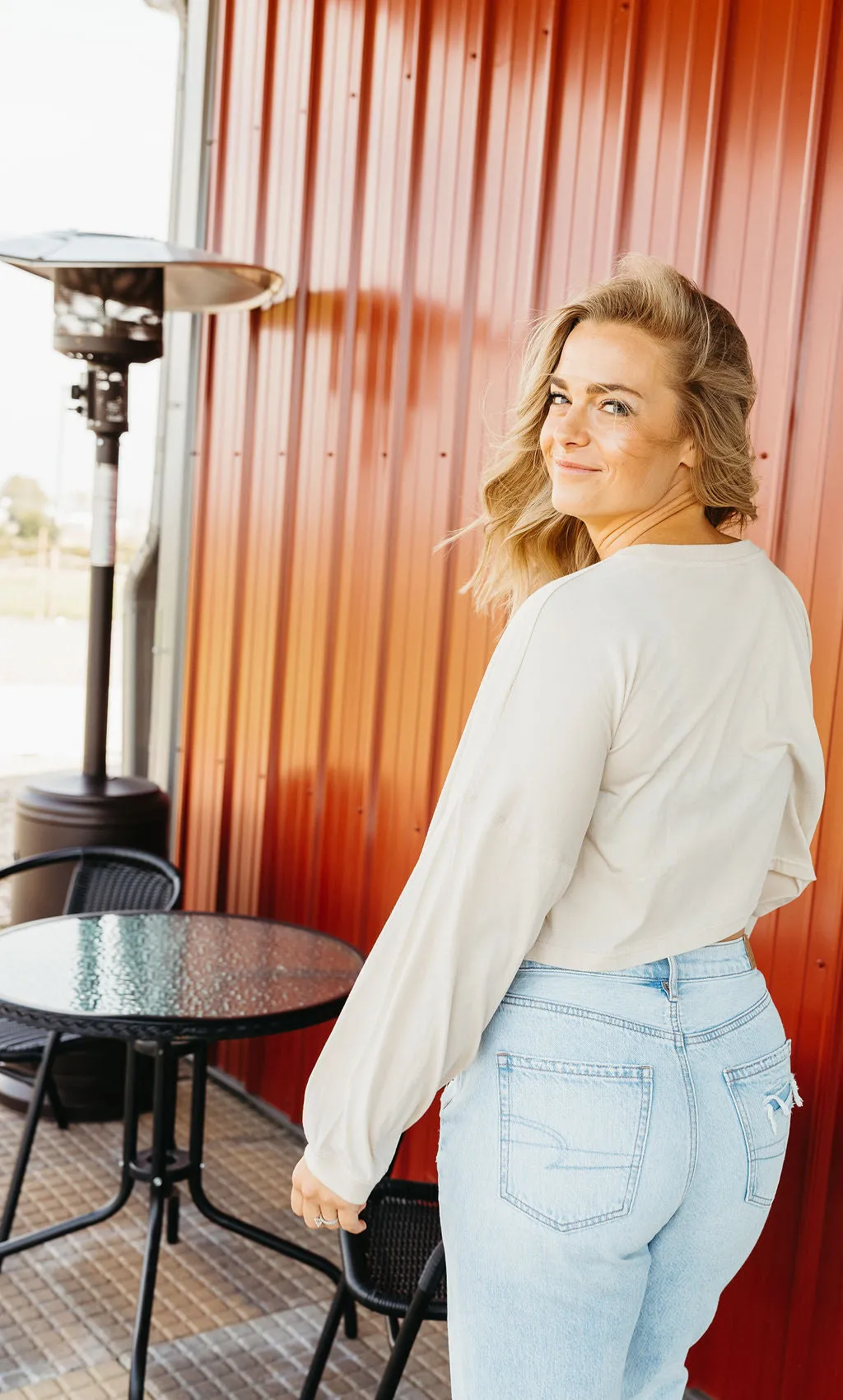 Sand // Carolyn Cropped Easy Long Sleeve Tee