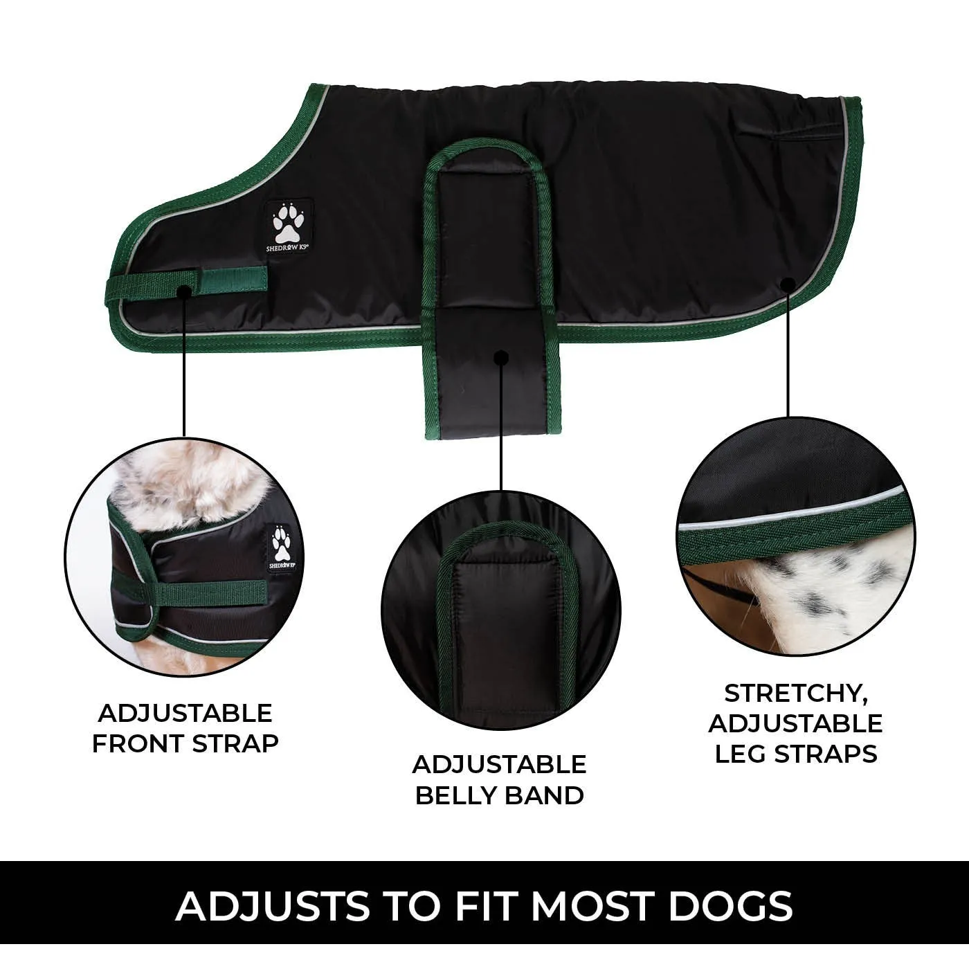 Shedrow K9 Vail Dog Coat Black with Smoke Pine Trim
