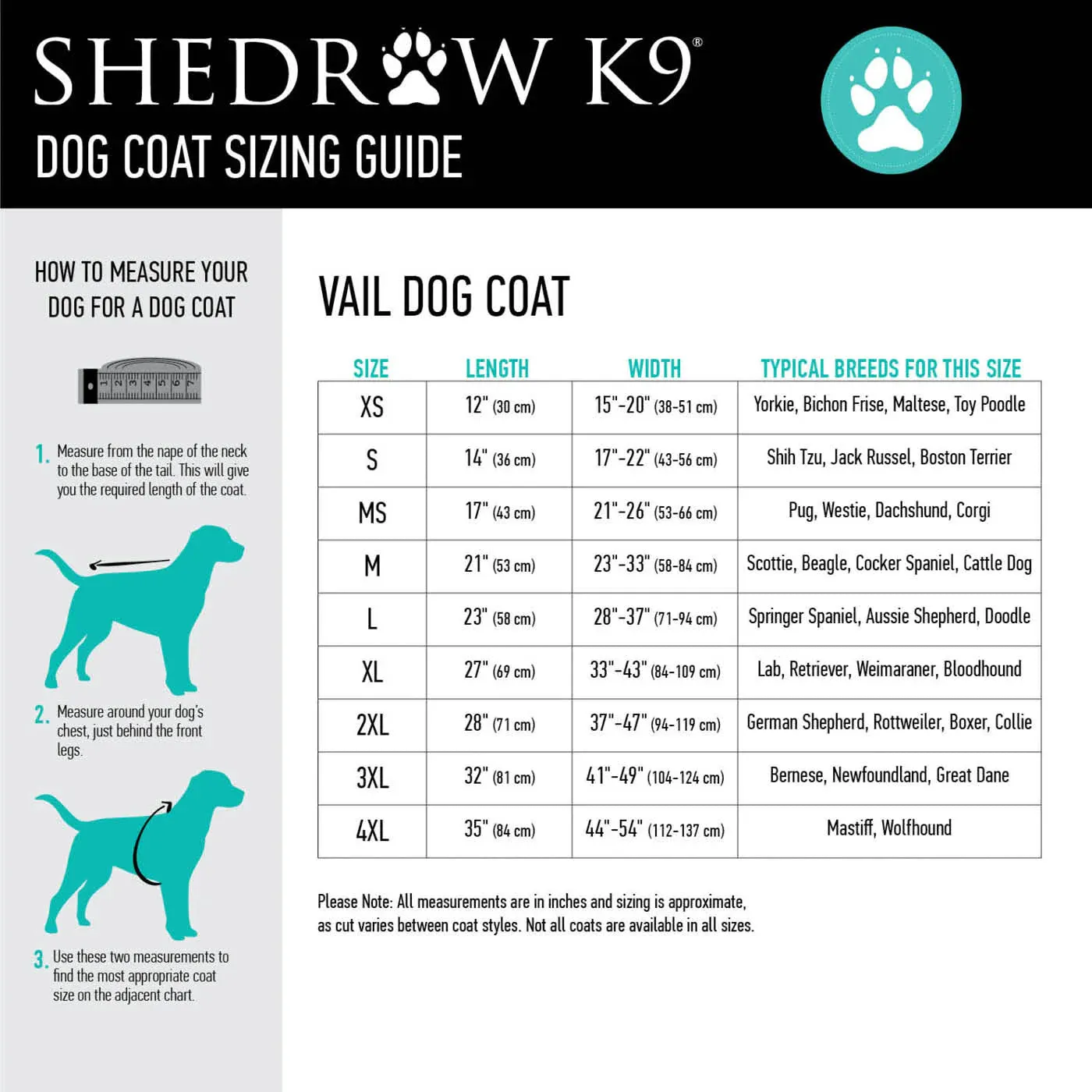 Shedrow K9 Vail Dog Coat Black with Smoke Pine Trim